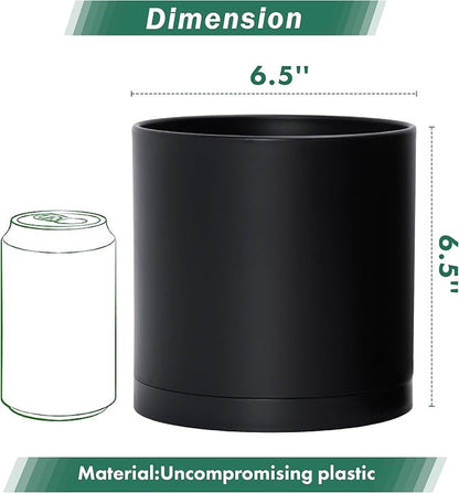 D'vine Dev 2 Pack 6.5 Inch Modern Plastic Plant Pots, Small Garden Planters for Plant with Drainage Holes and Saucers, Black Color, 74-Y-L-1
