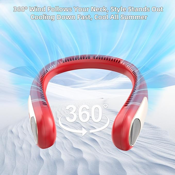 Portable Neck Fan, Personal Wearable Bladeless Fan, LED Display, 6000mAh USB