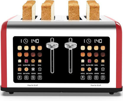 4 Slice Toaster Touch Screen, Stainless Steel Toasters Digital Timer, Dual