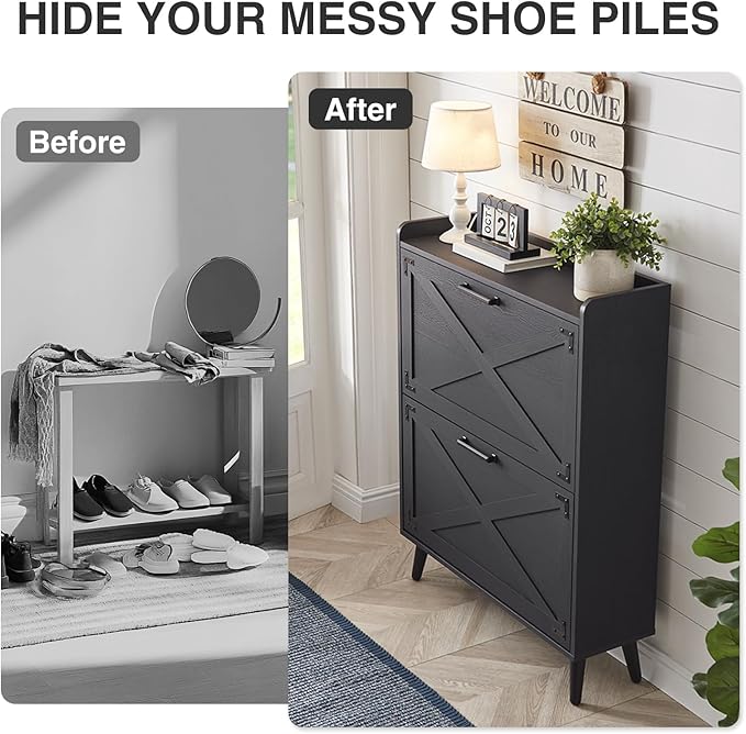 Shoe Storage Cabinet, Farmhouse Shoe Organizer