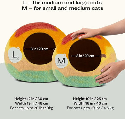 MEOWFIA Cat Cave – Premium Felt Cat Bed for Indoor Cats, Handmade 100% Merino Wool (Large, Tucson Sunset)