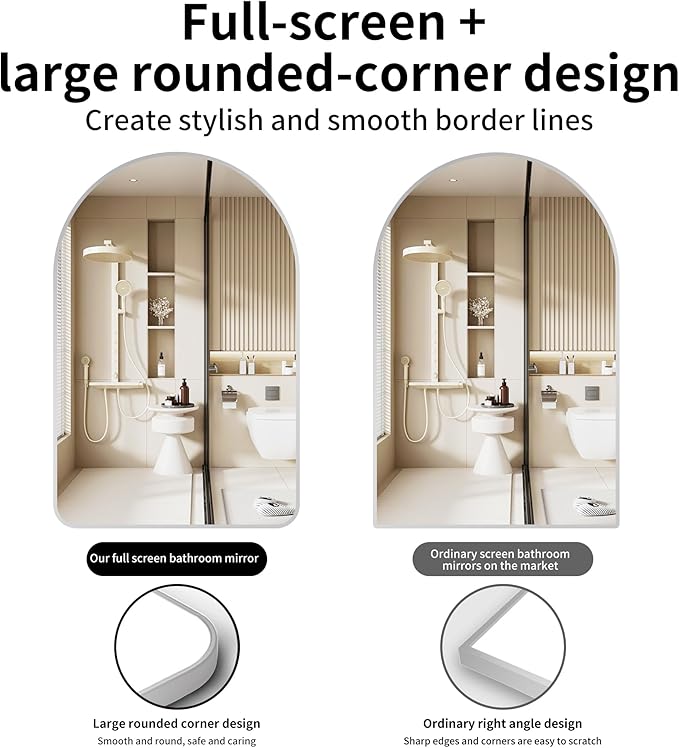 30x40 inch Silver Tempered Glass Large Arched Mirror