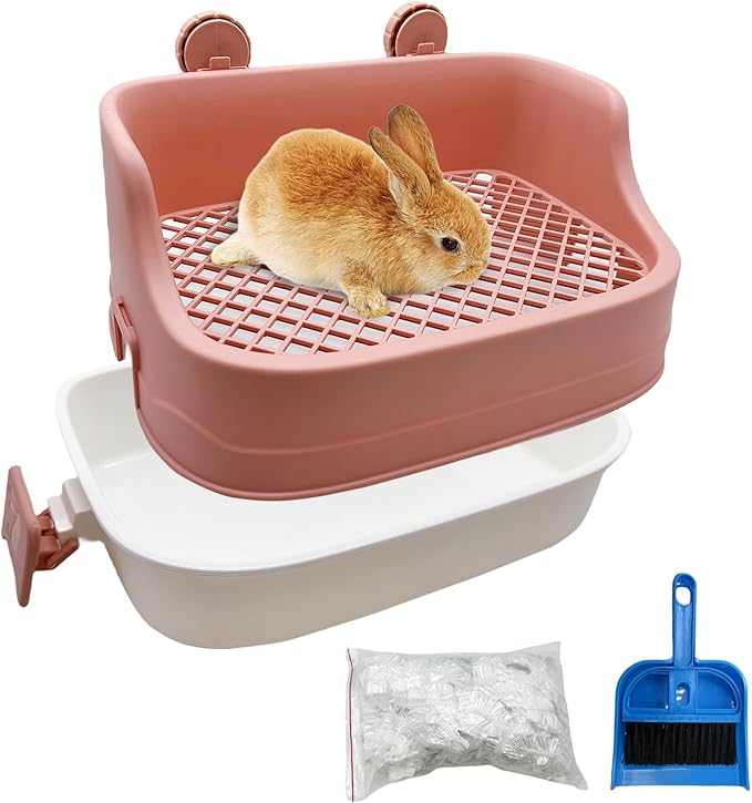 Tfwadmx Rabbit Litter Box Bunny Potty Training Litter Boxes Guinea Pig Corner Bedding Box Small Animal Toilet for Ferret,Chinchilla,Galesaur(Pink)