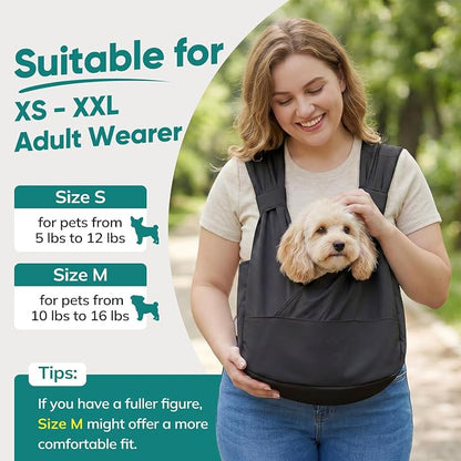Dog Sling Carrier Front with Thicken Bottom Support for Small Dogs 10-16 lb | Adjustable, Hands Free, Comfortable Wearable, Lightweight, Vet Visits, Anxiety, Travel, Hiking, Safety Clip Black