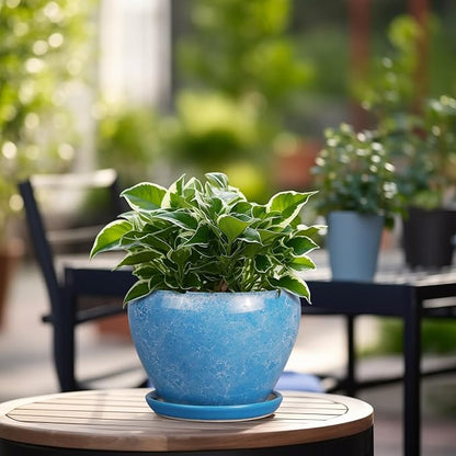 Ceramicfor 6 Inch Plant Pot - Ceramic Planter Pot with Drainage Hole and Saucer, Glaze Succulent Pot Modern Round Flower Pot for Indoor Plants, Blue