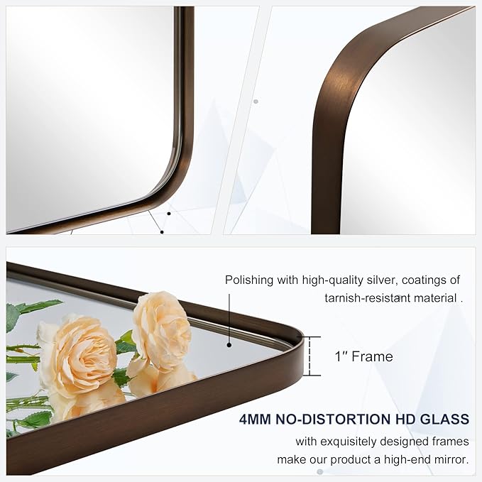 ANDY STAR Bathroom Mirrors for Wall, Rounded Rectangle Mirror, Framed in