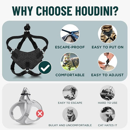 Houdini™ Escape Proof Kitten Harness and Leash (Pink, S) | Adjustable walking vest with 6ft lead, breathable mesh, snug secure fit, light and gentle for first outdoor adventures