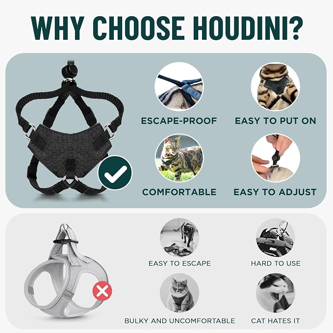 Houdini™ Escape Proof Cat Harness and Leash (Pink, XL) | Adjustable walking vest with 6ft lead, breathable mesh, secure snug fit, lightweight for travel, hikes and daily adventures