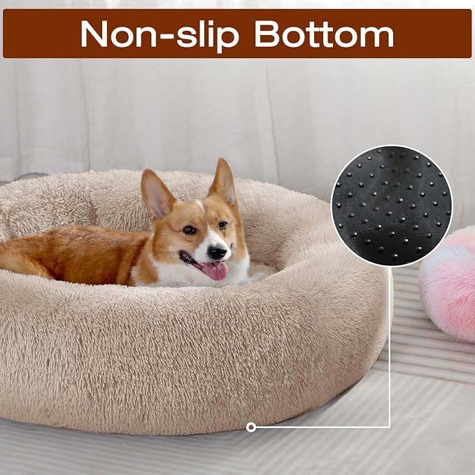JOLLYVOGUE Dog & Cat Bed, Calming Anti-Anxiety Pet Bed for Small Dogs, Fluffy Donut Cushion for Small and Medium Pets (23")
