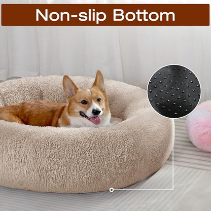 JOLLYVOGUE Dog Beds Large Sized Dog, Calming Anti-Anxiety Dog Bed, Fluffy Donut Cushion for Extra Large Pets (45")