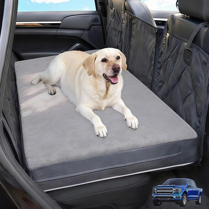 Backseat Dog Bed, Dog Bed for Car Back Seat, 4in Orthopedic Egg Crate Foam Pet Bed with Reversible Plush & Faux Leather for Backseat Extender – Waterproof, Stable Fit, Washable (55"x26.5", Gray)