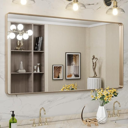 LOAAO 55”X30” Gold Bathroom Mirror, Rounded Rectangle Gold Frame Mirror