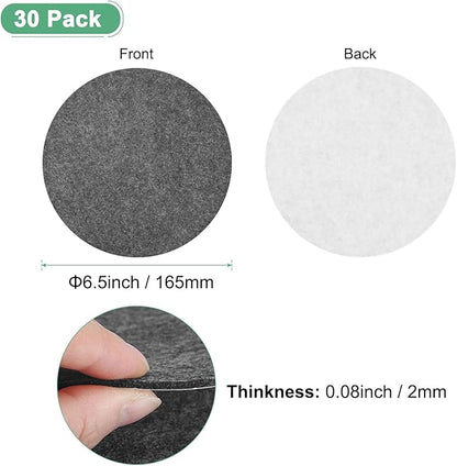 30-Pack Lamp Base Felt, 6.5 Inch Dia. 2mm Thick Self Adhesive Round Fabric Felt Pads for Lamp/Furniture/DIY, Non-Slip Fiber Backed Patch Circles with Adhesive Backing [Grey]