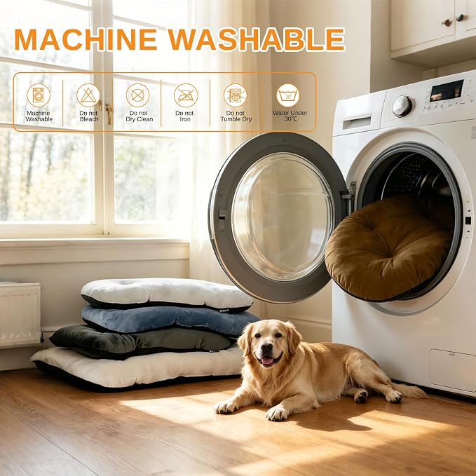 Washable Oval Dog Bed forX-Large Dogs,Silver-Tipped High-Resilience,Brown | Non-Slip Bottom Prevents Sliding, Soft Plush Short Fur, Machine Washable, Ideal for Crates/Apartments/Cozy Nooks,41"x27"x3.6"