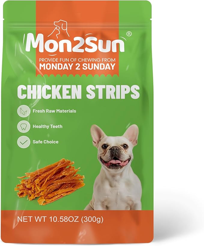 MON2SUN Dog Treats, Chicken Jerky Strips for Small Dogs, High Protein & Grain Free Snacks, Easy to Digest Training Treats (Chicken, 10.58 Ounce -Pack of 1)