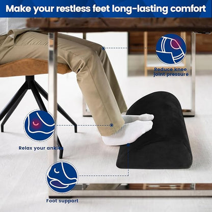 Foot Rest for Under Desk at Work,Office Desk Accessories with Soft Foam and Washable Removable Cover, Foot Stool for Office, Car, Home to Foot Support and Relax Ankles, Black