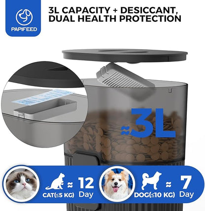 PAPIFEED Automatic Cat Feeder 3.5L/15 Cup ，WiFi Pet Feeder