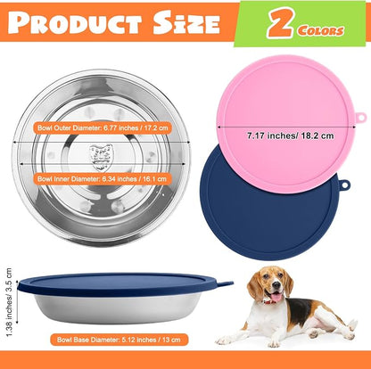 Patelai Stainless Steel Dog Bowls with Silicone Lids for 1.9 Cups Portable Food and Water Dishes for Pets Sealable Containers for 6.3" for Cats & Small Dogs(4 Pcs,Dark Blue,Pink)