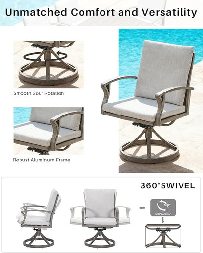 SEEHILL Swivel Patio Dining Chairs Set of 2, Aluminum Outdoor Swivel Rocking Dining Chairs with Cushions, Outdoor Dining Set Patio Furniture Set for Backyard, Deck, Garden, Pool, Limed Oak