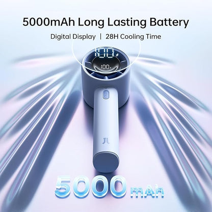 JISULIFE Handheld Turbo Fan, 5000mAh Rechargeable Portable Fans, 5 Speed Strong