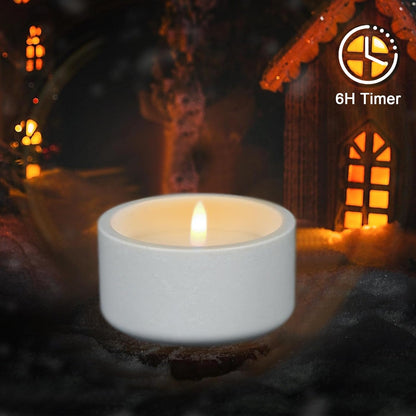 GenSwin White Flameless Pillar Candles with Timer, 2 Pack LED Flickering Candles with Concrete Holder and Real Wax Imitate Scented Candle Shaped for Wedding Homer Decor