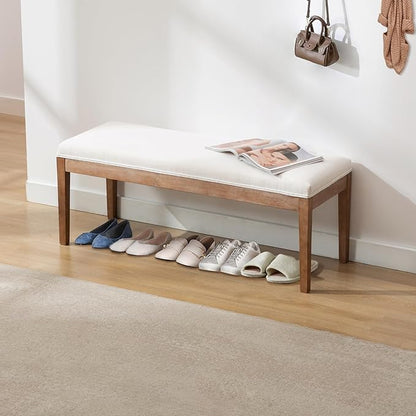 DM Furniture Linen Dining Bench Upholstered Entryway Bench Farmhouse Shoe Bench Seat Ottoman for Hallway Living Room Bedroom End of Bed Dining Room Kitchen, 45.5" Long, Beige