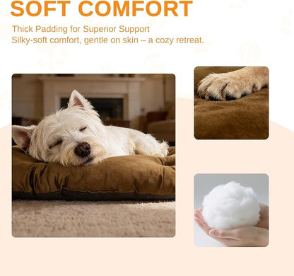 Washable Oval Dog Bed forX-Large Dogs,Silver-Tipped High-Resilience,Brown | Non-Slip Bottom Prevents Sliding, Soft Plush Short Fur, Machine Washable, Ideal for Crates/Apartments/Cozy Nooks,41"x27"x3.6"