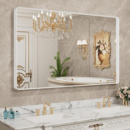 LOAAO 60x28 Inch White Metal Framed Bathroom Mirror