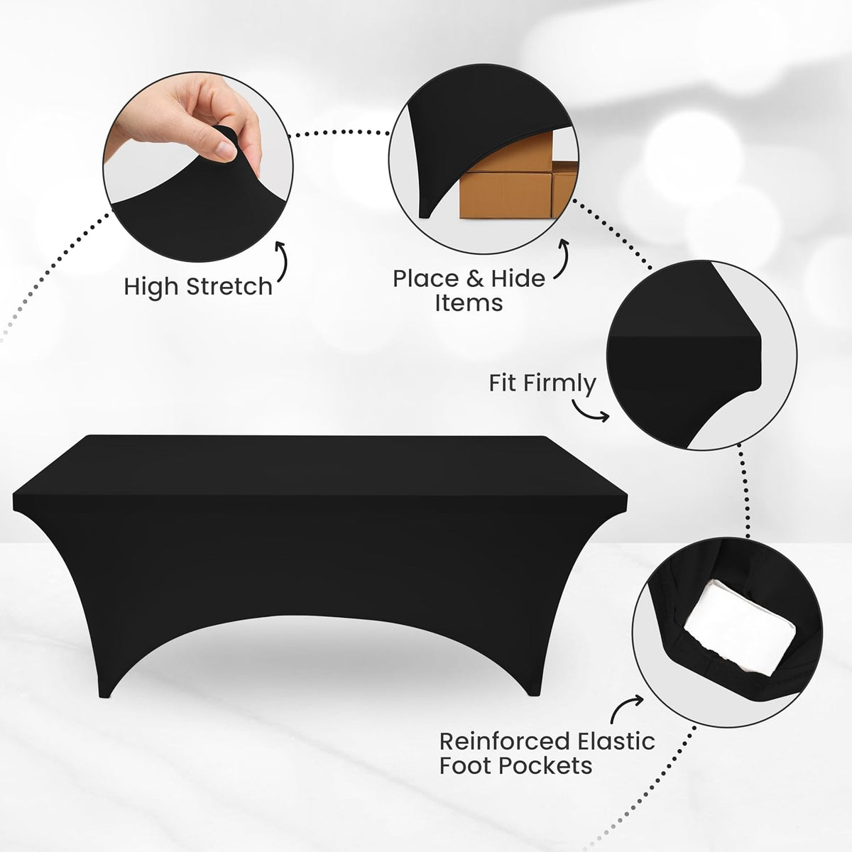 Utopia Kitchen 5FT Spandex Tablecloth [2 Pack, Black] 200 GSM Stretch, Fitted, Washable and Wrinkle Resistant Table Cloth Rectangle Cover for Trade Shows, Wedding, Parties [60Lx30Wx30H Inch]