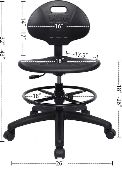 TAKE UR SEAT® Polyurethane Drafting Lab Stool Chair, 18" Adjustable Footring, 8" Adjustable Height, 450 lbs seat Capacity, Heavy Duty, Shipped Within 24 Hours Med. Bench Height(Standard Caster)