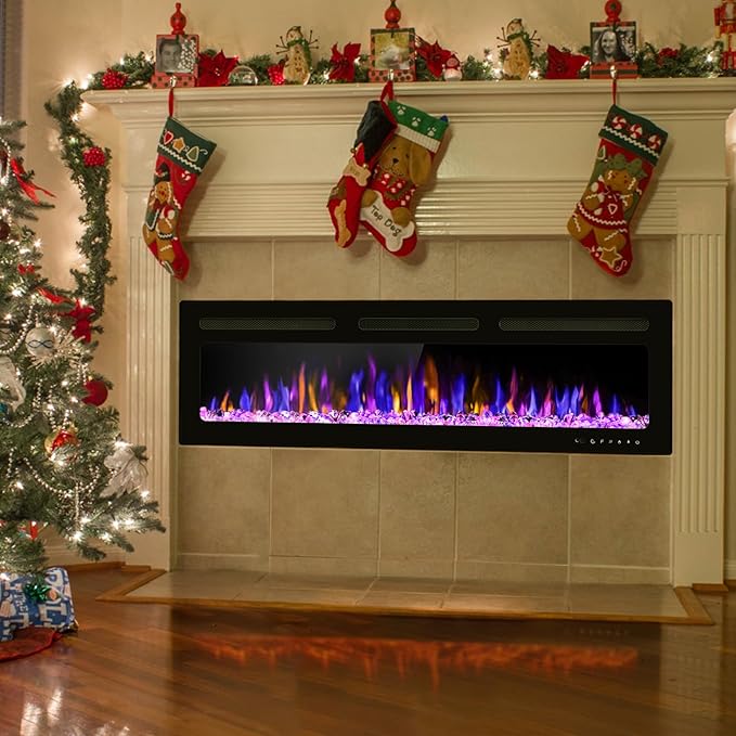 68" Electric Fireplace Wall Mounted and Recessed