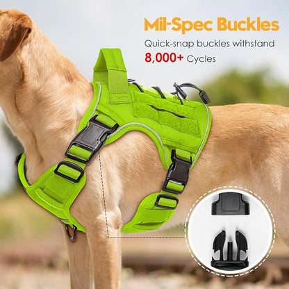 Heavy-Duty Tactical Dog Harness for Large Dogs, No Pull Adjustable Reflective Pet Vest with Molle System, K9 Military-Grade Control for Service Training, Outdoor & 10+ Breeds, Wild Lime, Medium