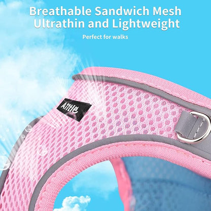 AIITLE No Pull Dog Harness and Leash Set, Step in Adjustable Dog Harness with Padded Vest for All Weather, Dog Leash with Soft Padded Handle, Easy to Put on Small and Medium Dogs Pink S