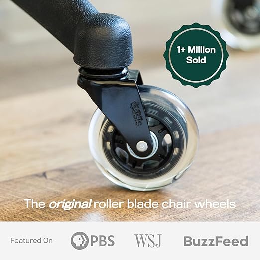 The Office Oasis Original Rollerblade Office Chair Wheels (As Seen On PBS) - Incredibly Smooth & Quiet Casters - Safe for Hardwood Floors & Carpet - Easy Installation with Universal Fit - Set of 5