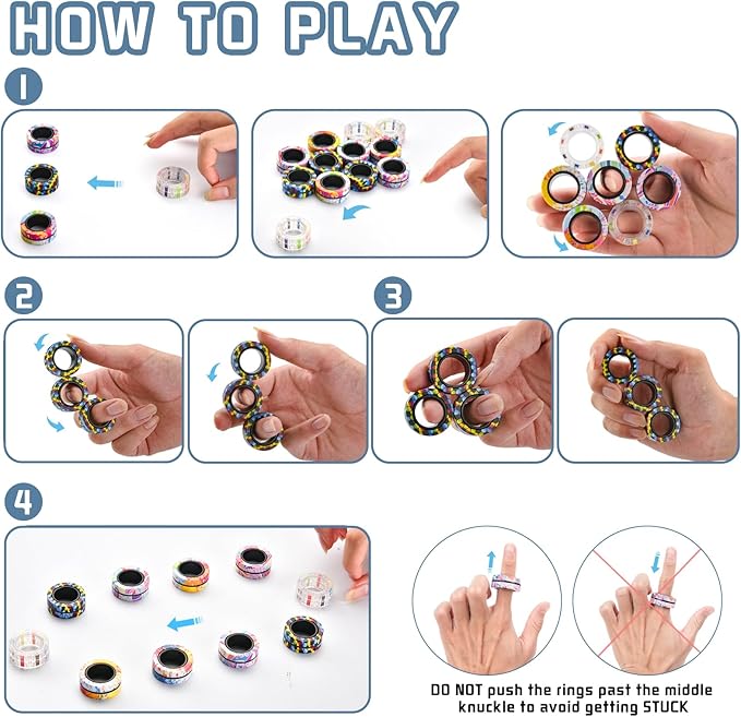 12Pcs Magnetic Adults Fidget Toys Rings, Stocking Stuffers