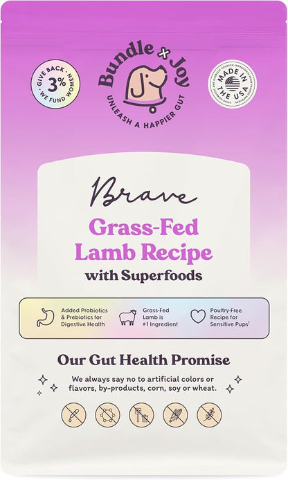 Bundle x Joy Brave Probiotic Dog Food Dry, Lamb, 4lb Bag, Allergy and Gut-Friendly Adult Kibble for Digestive Health with Grass-Fed Lamb, 20 Plant Based Superfoods, Poultry and Grain Free