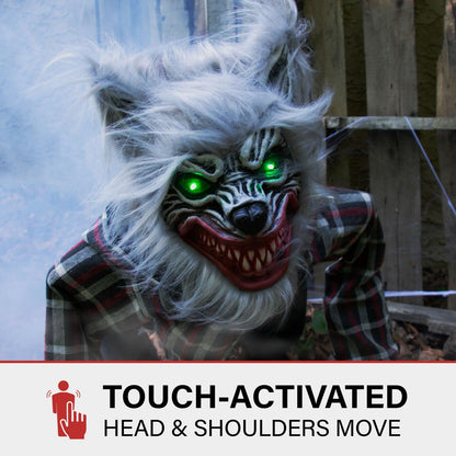 Haunted Hill Farm Squatting Werewolf Animatronic with Movement,Sounds,and Light-Up Eyes for Scary Halloween Decoration,24 x 18 x 30