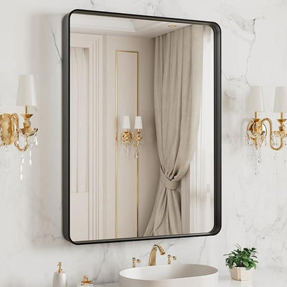 LOAAO 20X16 Inch Black Metal Framed Bathroom Mirror