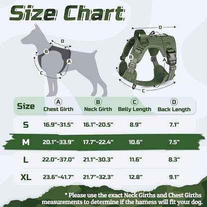 rabbitgoo Tactical Dog Harness Medium Sized Dog, No Pull Military Service Vest with Handle & Molle, Easy Control for Training Walking, Adjustable Reflective Straps, Green, M