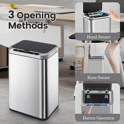ELPHECO Stainless Steel Office Trash Can Motion Sensor Garbage Can Touchless