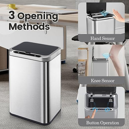 ELPHECO Stainless Steel Office Trash Can Motion Sensor Garbage Can Touchless