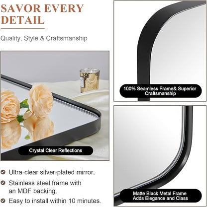 ANDY STAR 36”x48” Black Bathroom Mirror, Wall Mirror