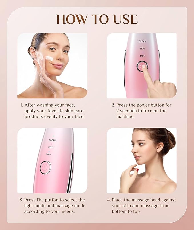7 Color Galvanic Machines - Red Light Therapy for Face and Neck, Face Massager Tool for Wrinkles, Double Chin, Vibrating Facial Massager with Thermals, Pink