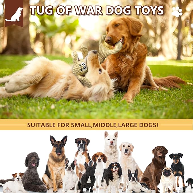 Dog Toys for Large Dogs, Plush Squeaky Dog Chew Toy with Crinkle Paper, Tough Tug of War Dog Toys - Interactive Puppy Toys for Small, Medium, Large Dogs