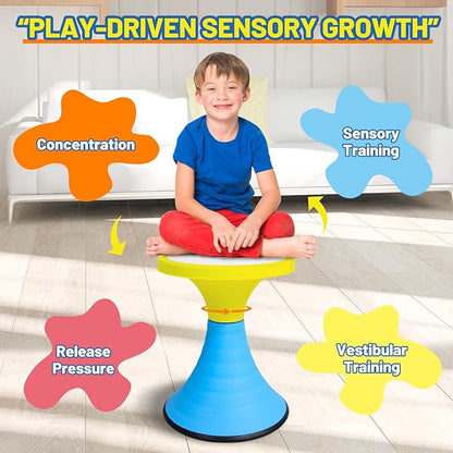 AOBOTE Kids Wobble Stool, 360° Rotatable Children Swivel Chair with Color Block Design, 100KG Load Bearing, for Home and Classroom Learning, Ages 6+ (Yellow)