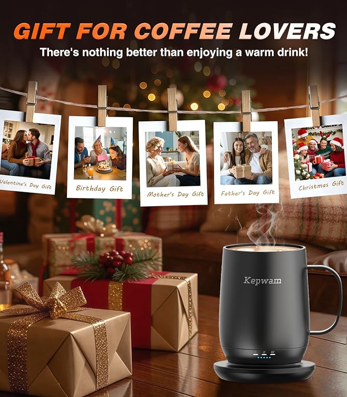 Kepwam Self Heating Coffee Mug T2, 16oz Smart Heated Coffee Mug, 150 Min