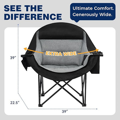 apollo walker Oversized Camping Chair - Extra Wide Heavy Duty 500lbs Camping Chairs for Adults with Cup Holder & Cooler Bag, Folding Lawn Chair for Outdoor, Beach, Park