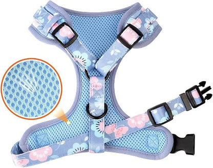 Beirui Cute Dog Collars,Harnesses,Leashes Set, Floral Pattern, Purple,S | Girl Dog Harness Set with Flower, Adjustable and Soft Mesh Lining, For Small Dogs Daily Walks