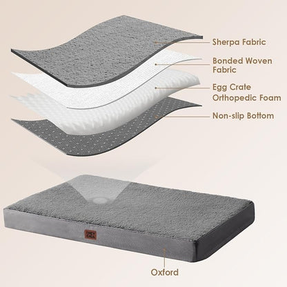 EHEYCIGA Orthopedic Dog Bed Large with Removable Washable Cover, 50IN Grey | Egg Crate Foam Support, Durable Oxford fabric, Non-Slip Bottom, Machine Washable, Soft Waterproof Plush Pet Bed Mat For Crate