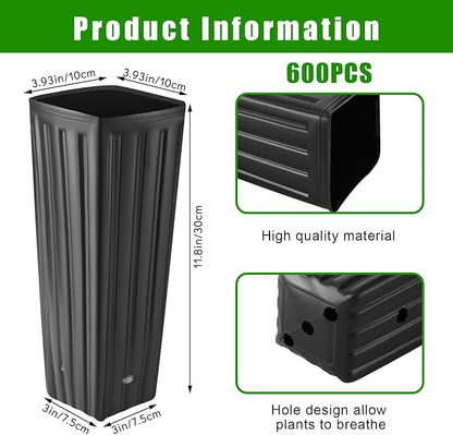 Nuenen 600 Pcs Tall Pot Plastic Deep Plant Nursery Pots Black Seedling Flower Plant Container with Drainage Holes for Indoor Outdoor Gardening (11.8" H X 3.9" W)